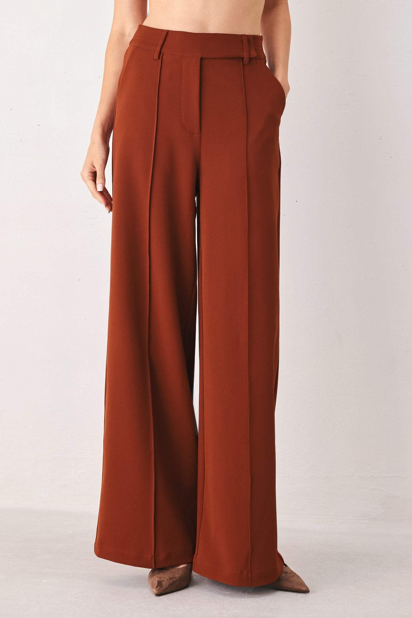 AUTUMN RUST FLOWY WIDE LEG WOVEN PANTS