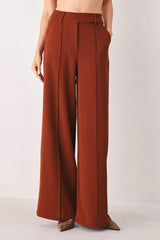 AUTUMN RUST FLOWY WIDE LEG WOVEN PANTS