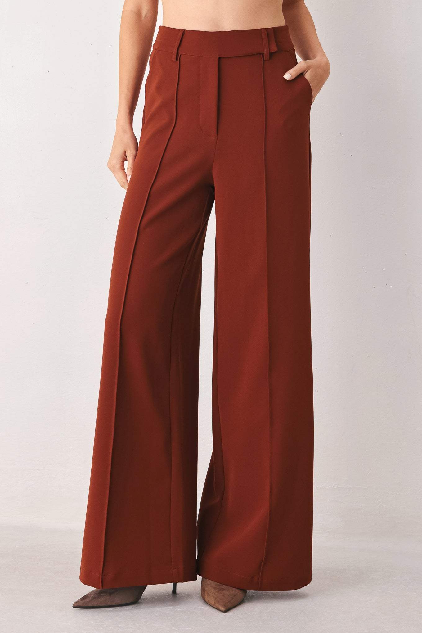 AUTUMN RUST FLOWY WIDE LEG WOVEN PANTS