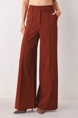 AUTUMN RUST FLOWY WIDE LEG WOVEN PANTS
