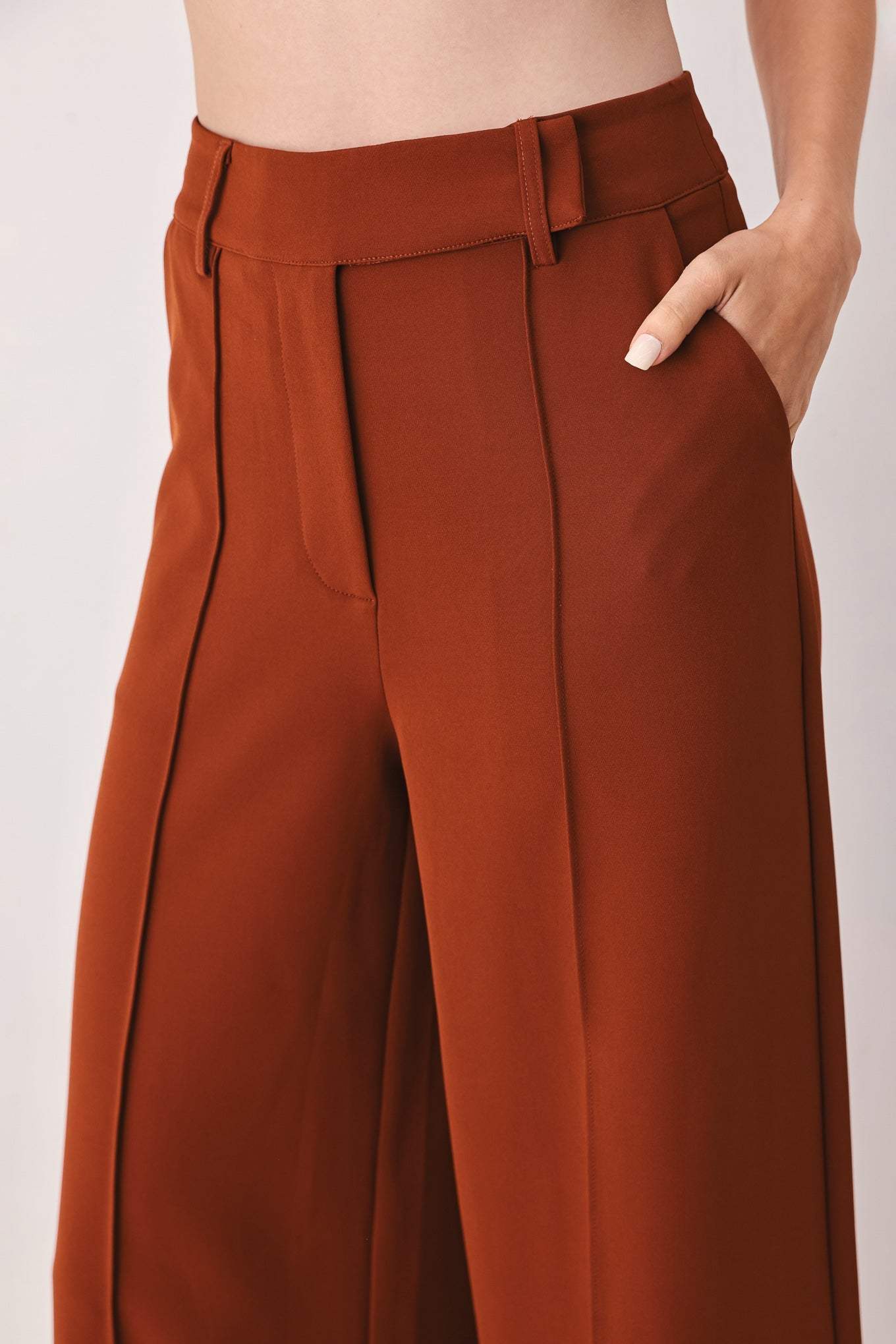 AUTUMN RUST FLOWY WIDE LEG WOVEN PANTS