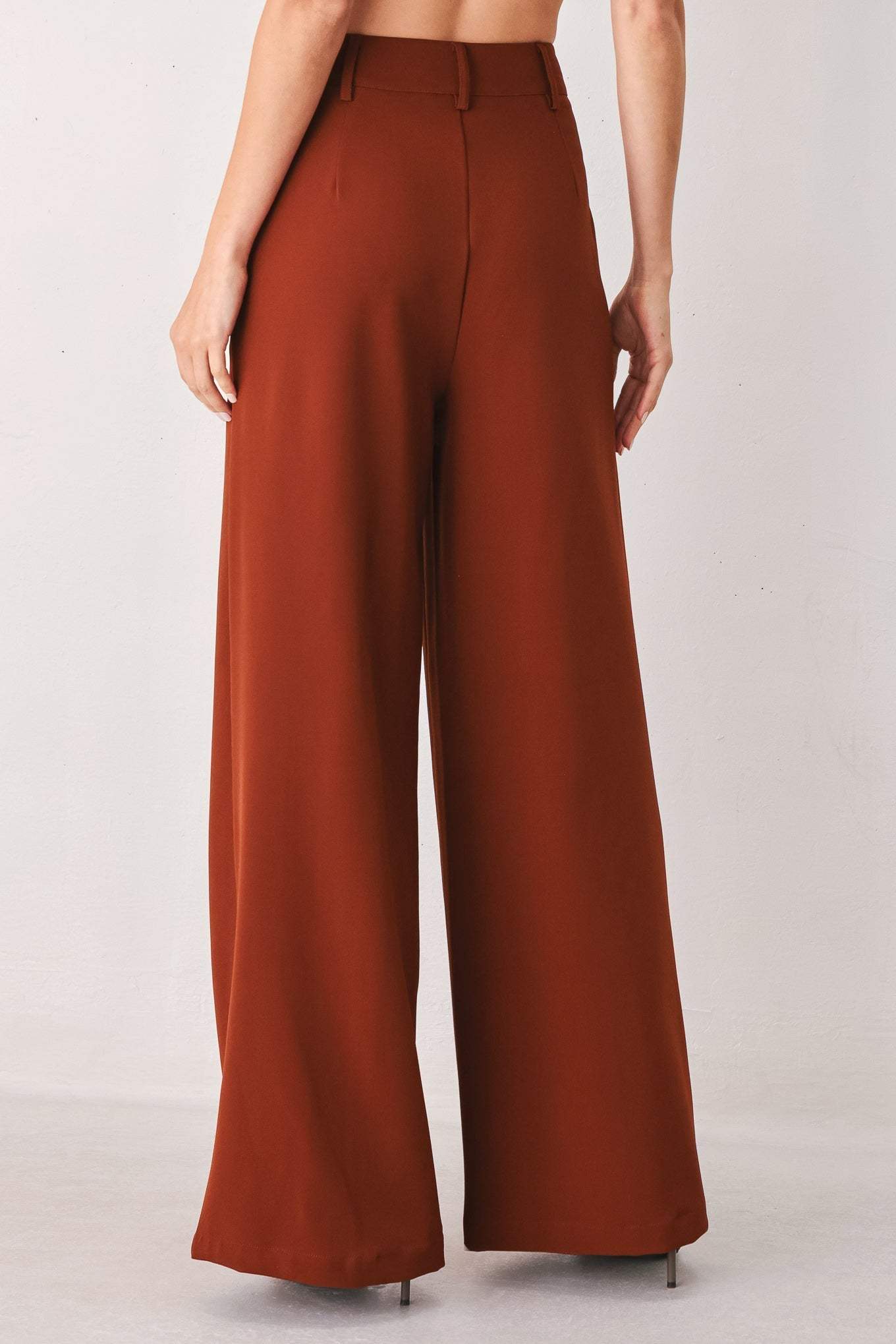 AUTUMN RUST FLOWY WIDE LEG WOVEN PANTS