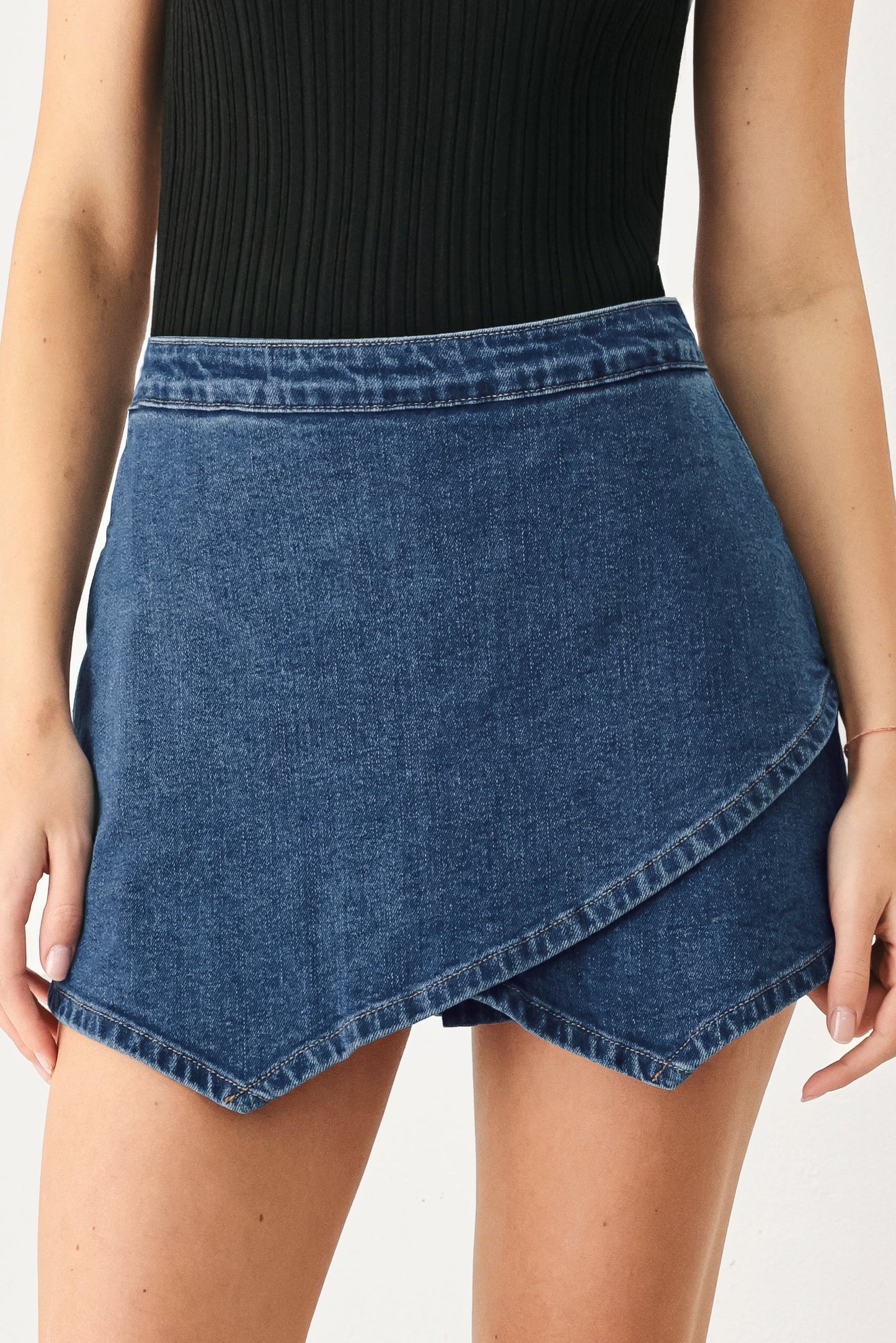 ASYMMETRIC DENIM SKORT - Flying Tomato - Flyclothing LLC