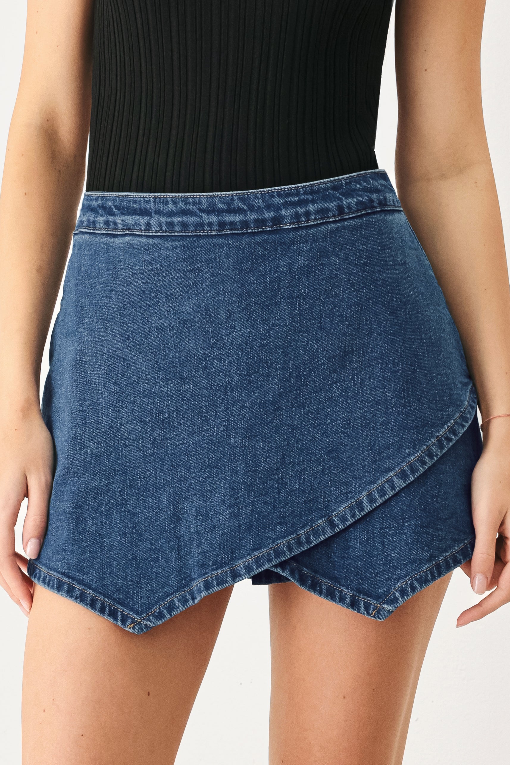 ASYMMETRIC DENIM SKORT - Flying Tomato - Flyclothing LLC