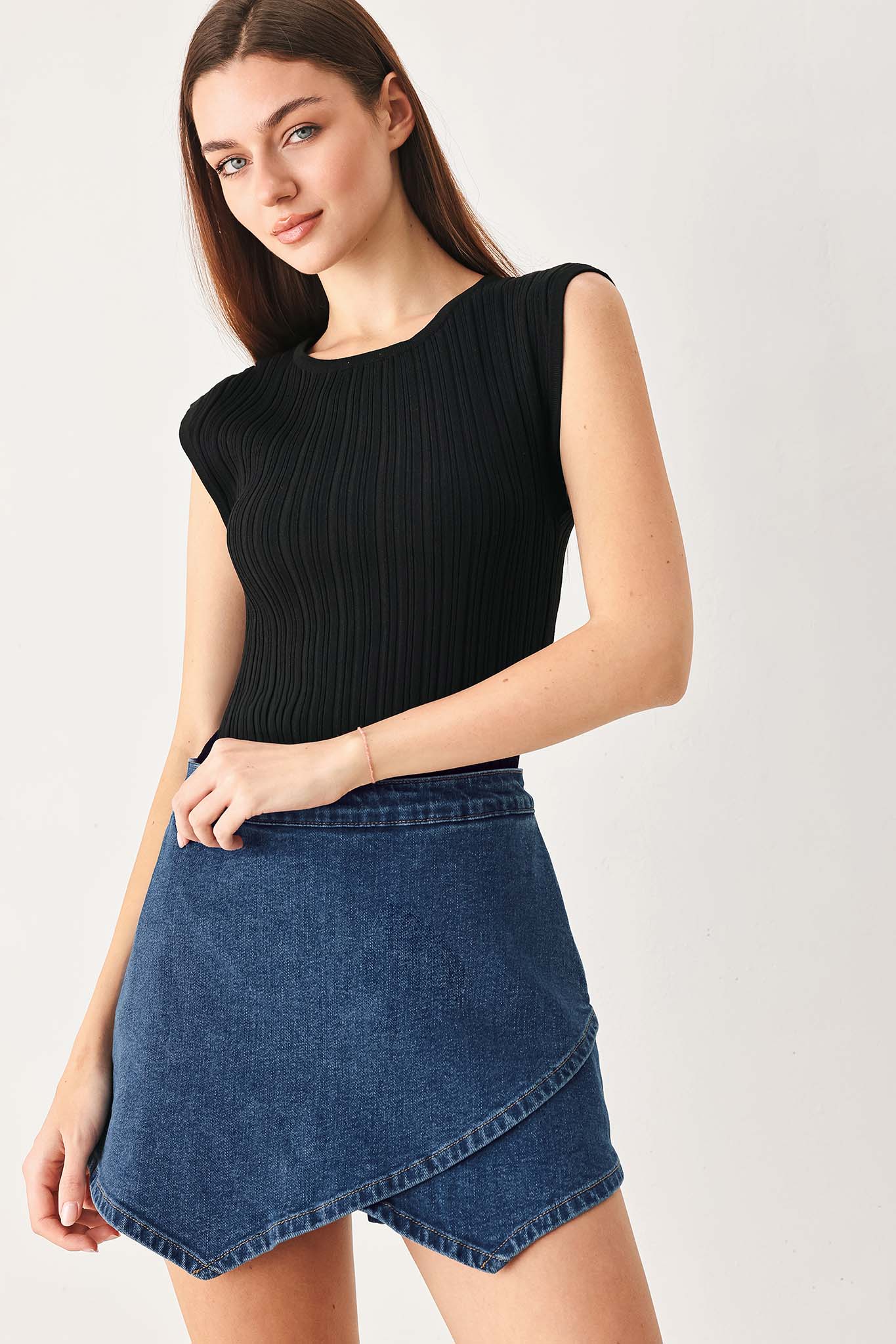 ASYMMETRIC DENIM SKORT - Flying Tomato - Flyclothing LLC