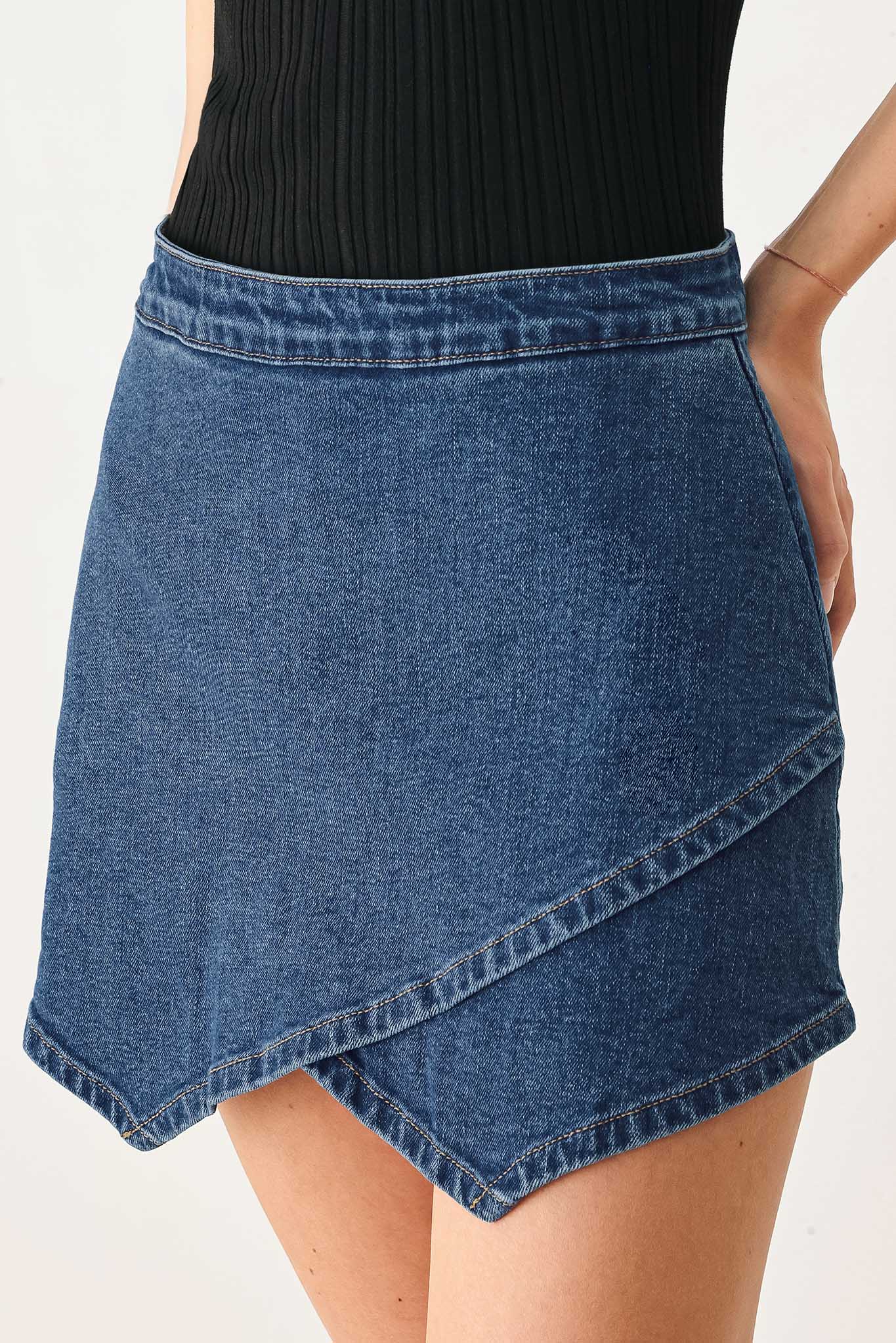 ASYMMETRIC DENIM SKORT - Flying Tomato - Flyclothing LLC
