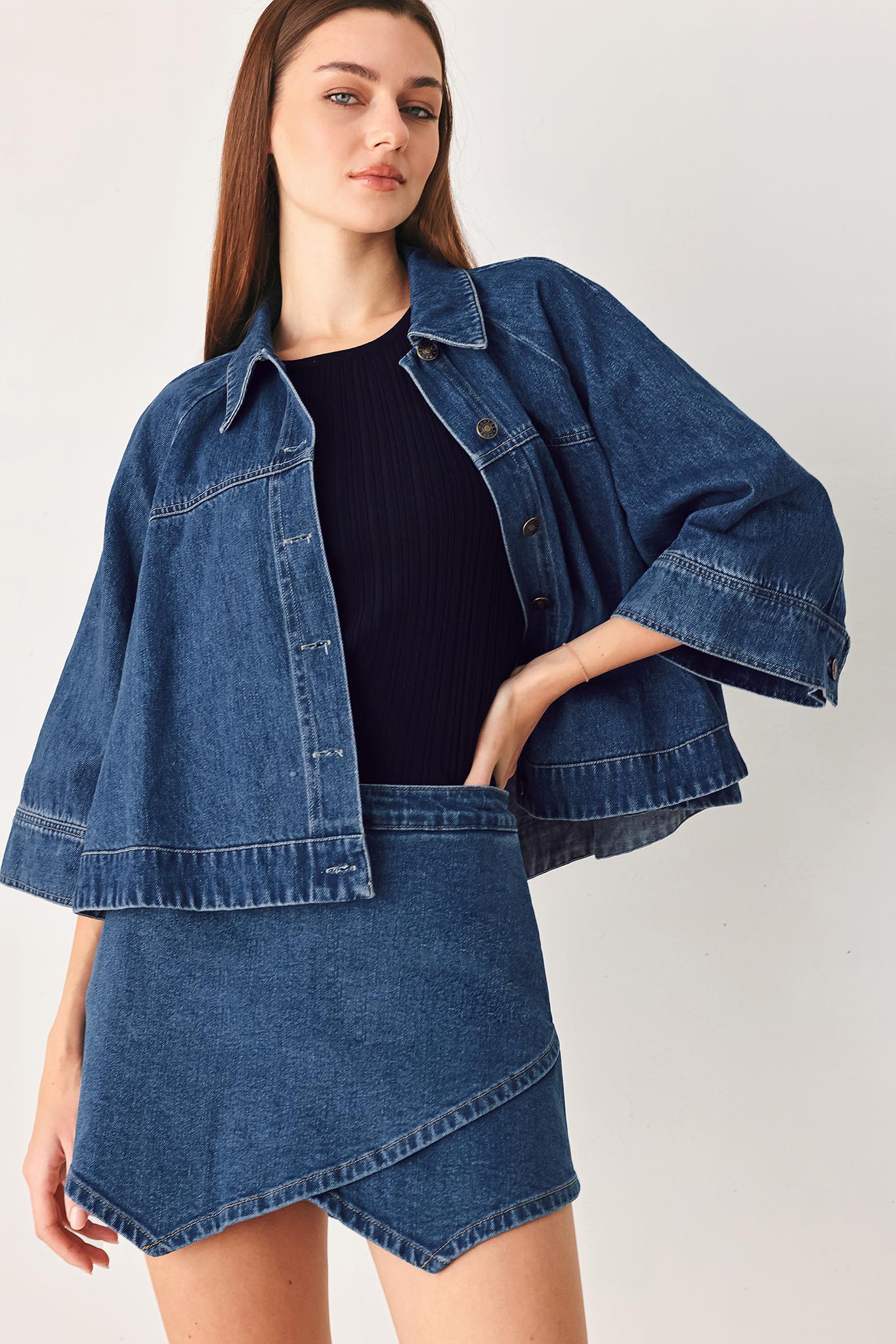 ASYMMETRIC DENIM SKORT - Flying Tomato - Flyclothing LLC