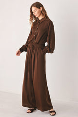 CANYON BROWN ELASTIC WAIST WOVEN PANTS