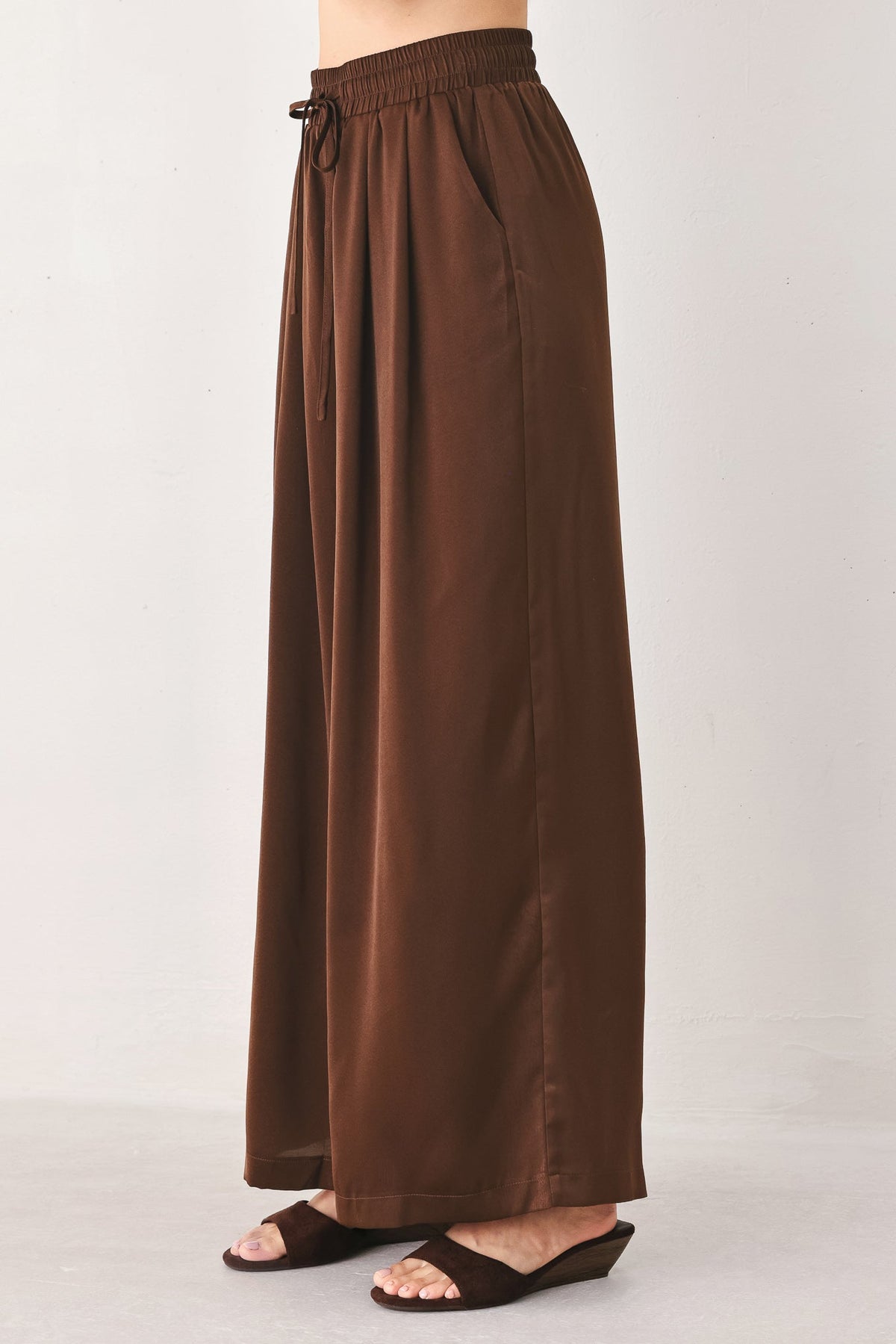 CANYON BROWN ELASTIC WAIST WOVEN PANTS - Flying Tomato - Flyclothing LLC