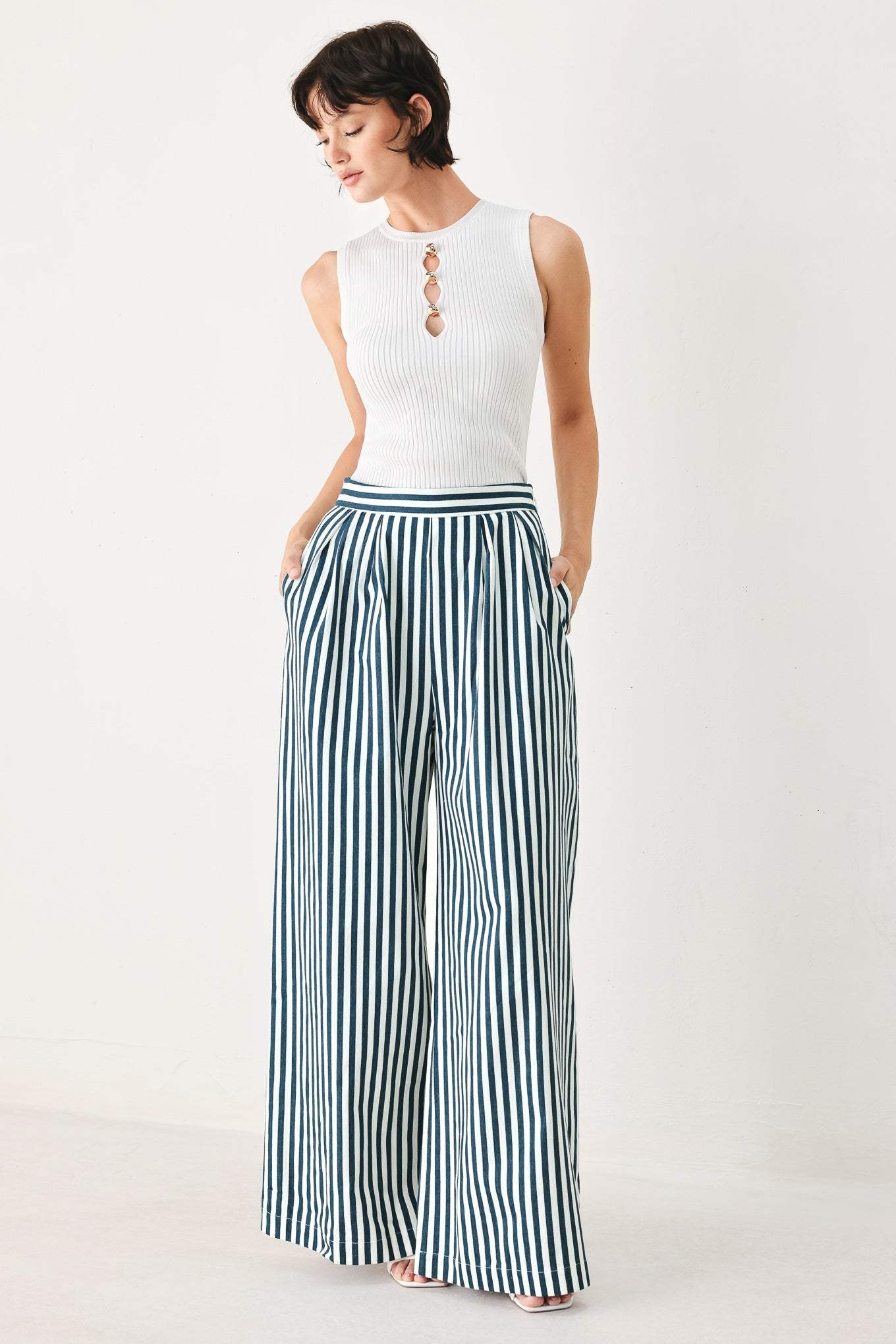 PORTSIDE STRIPE WOVEN WIDE LEG PANTS - Flying Tomato - Flyclothing LLC