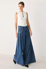 STATEMENT BLUE WIDE LEG DENIM PANTS - Flying Tomato - Flyclothing LLC