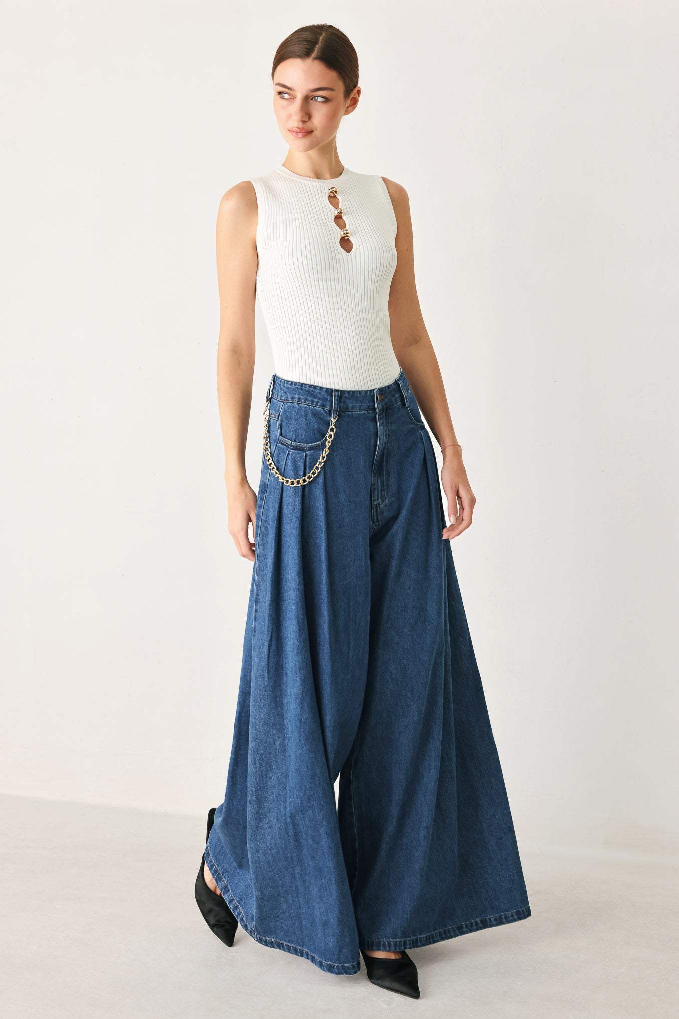 STATEMENT BLUE WIDE LEG DENIM PANTS - Flying Tomato - Flyclothing LLC