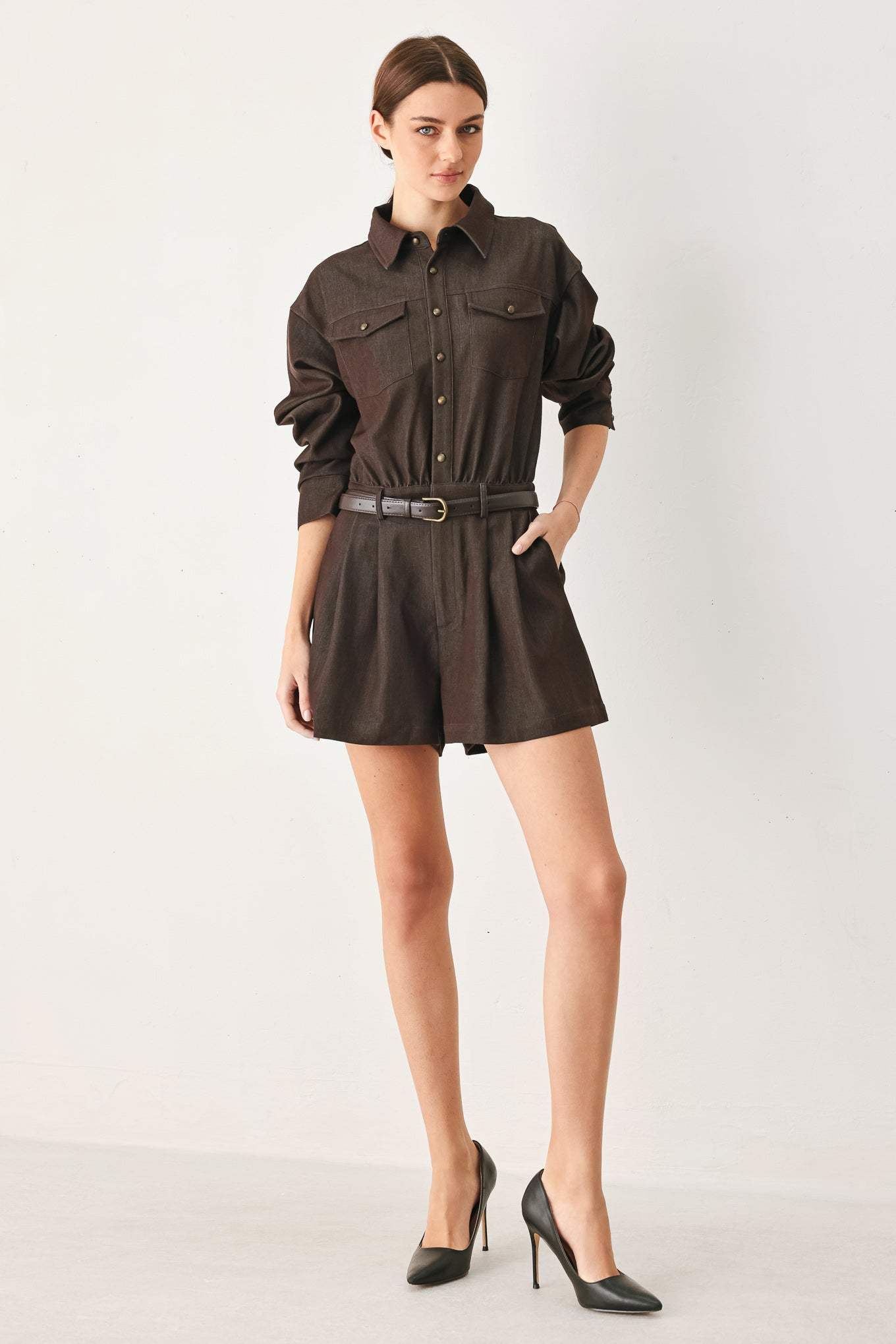 RICH COCOA WOVEN ROMPER