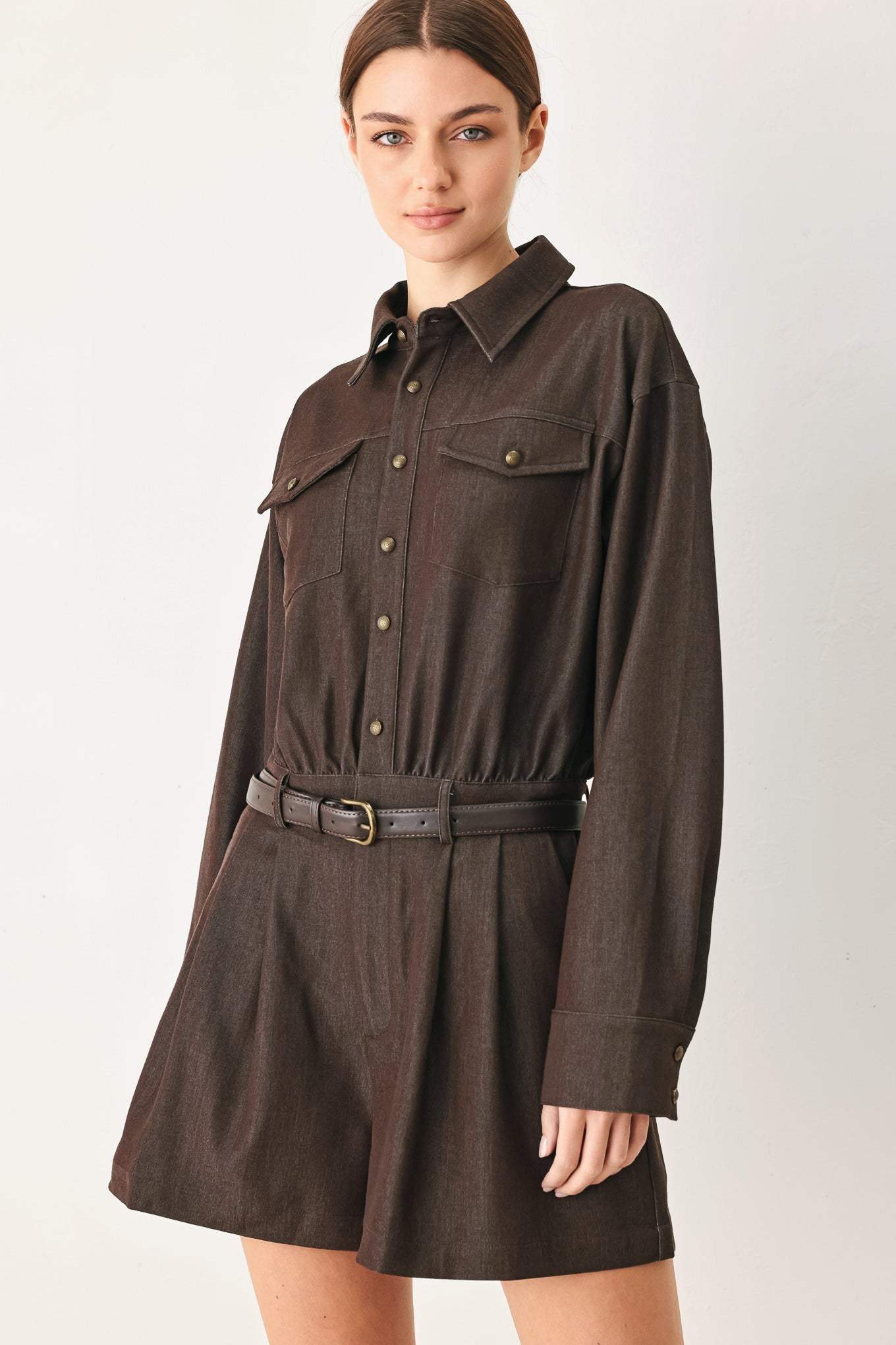 RICH COCOA WOVEN ROMPER