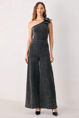 GRAPHITE PETAL EDGE DENIM JUMPSUIT - Flying Tomato - Flyclothing LLC