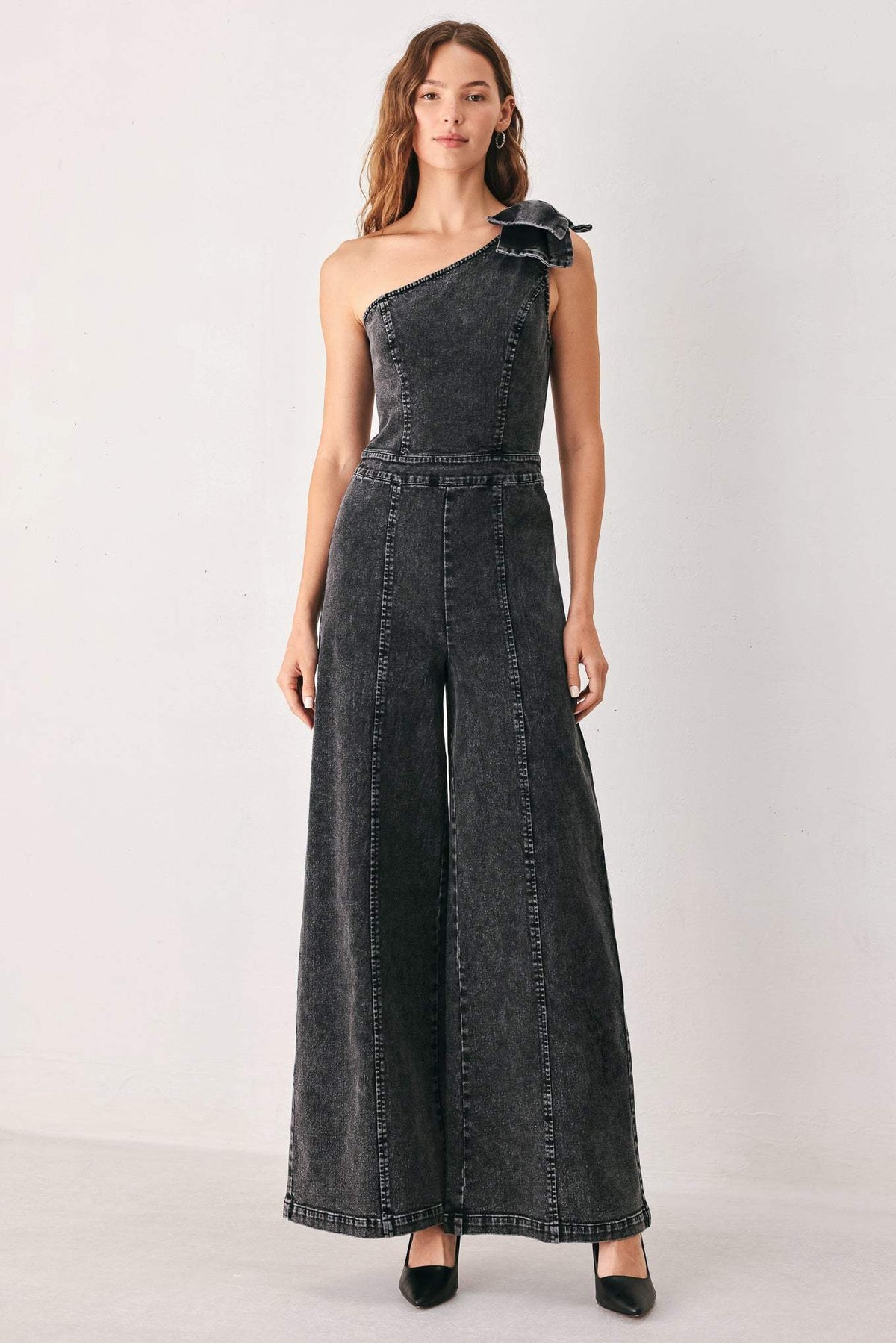 GRAPHITE PETAL EDGE DENIM JUMPSUIT - Flying Tomato - Flyclothing LLC