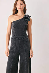 GRAPHITE PETAL EDGE DENIM JUMPSUIT - Flying Tomato - Flyclothing LLC