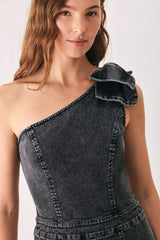 GRAPHITE PETAL EDGE DENIM JUMPSUIT - Flying Tomato - Flyclothing LLC