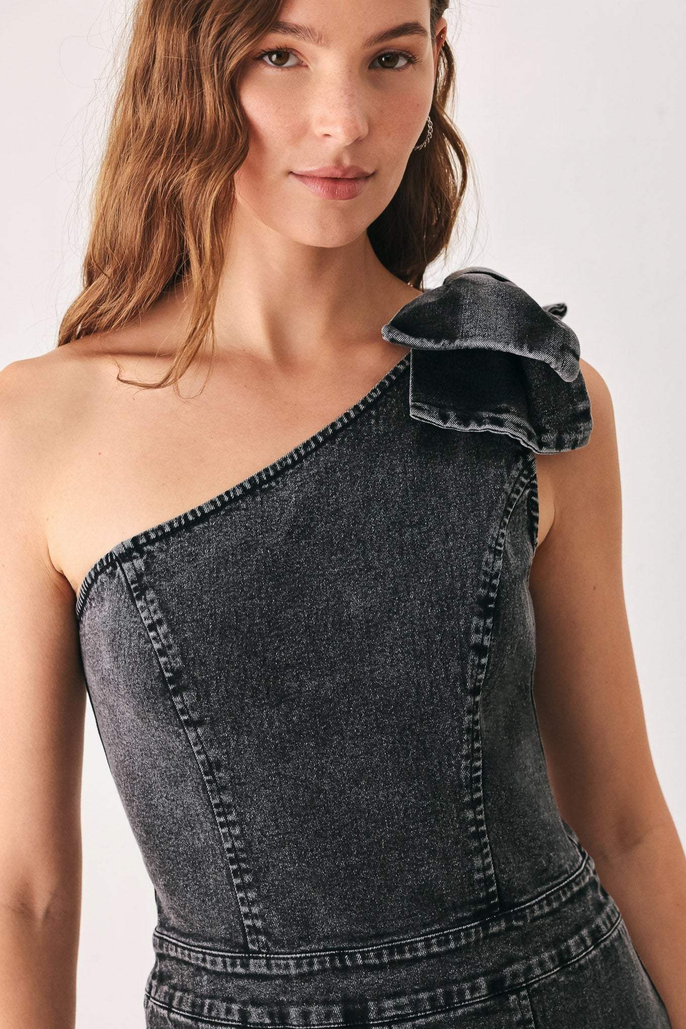 GRAPHITE PETAL EDGE DENIM JUMPSUIT - Flying Tomato - Flyclothing LLC
