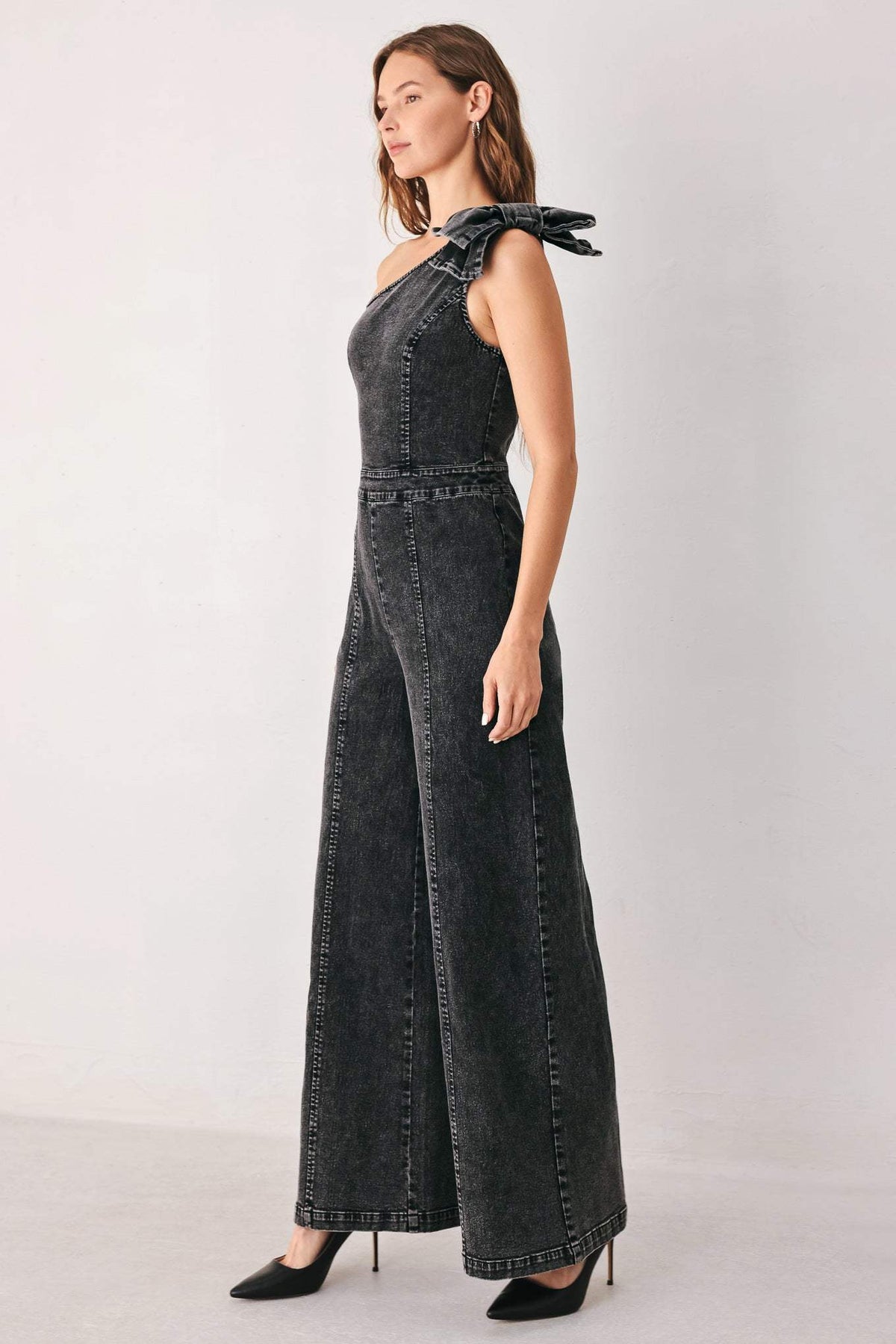 GRAPHITE PETAL EDGE DENIM JUMPSUIT - Flying Tomato - Flyclothing LLC