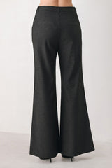 COMMAND NOIR BLACK BUTTON-HEM FLARE PANTS - Flying Tomato - Flyclothing LLC