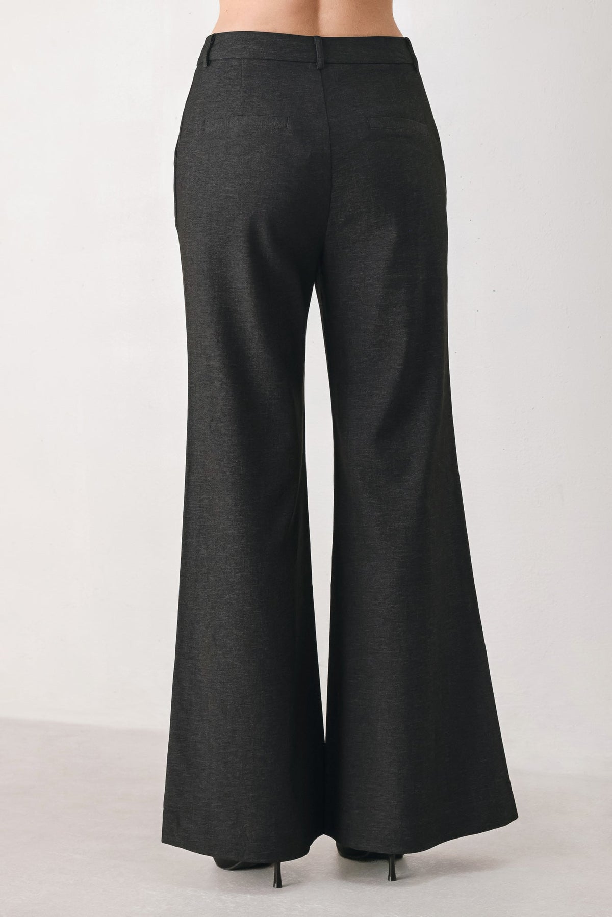 COMMAND NOIR BLACK BUTTON-HEM FLARE PANTS - Flying Tomato - Flyclothing LLC