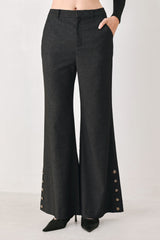 COMMAND NOIR BLACK BUTTON-HEM FLARE PANTS - Flying Tomato - Flyclothing LLC