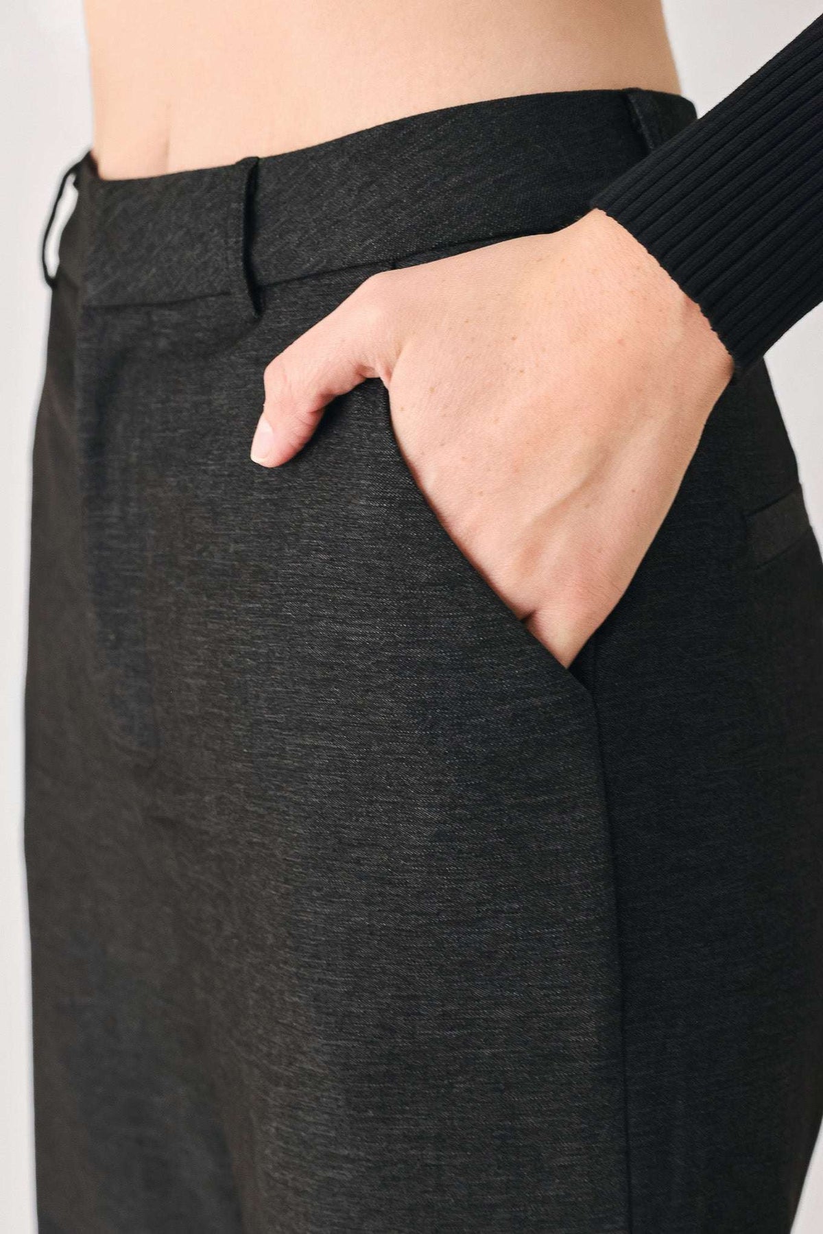 COMMAND NOIR BLACK BUTTON-HEM FLARE PANTS - Flying Tomato - Flyclothing LLC