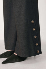 COMMAND NOIR BLACK BUTTON-HEM FLARE PANTS - Flying Tomato - Flyclothing LLC