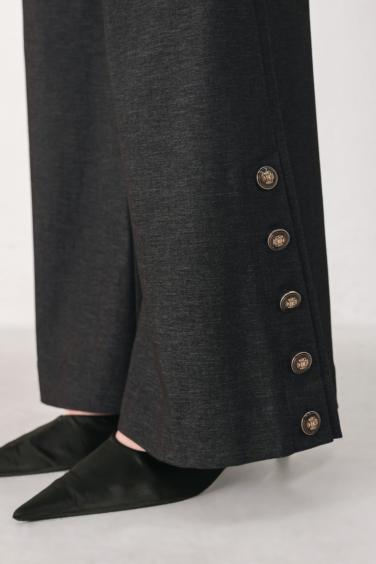 COMMAND NOIR BLACK BUTTON-HEM FLARE PANTS - Flying Tomato - Flyclothing LLC