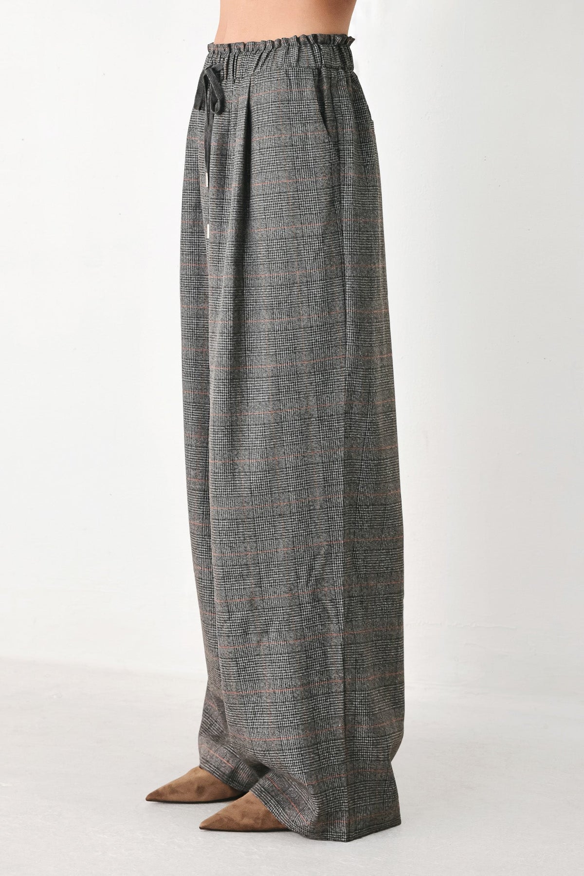OFF THE CLOCK PLAID DRAWSTRING WIDE LEG PANTS - Flying Tomato - Flyclothing LLC