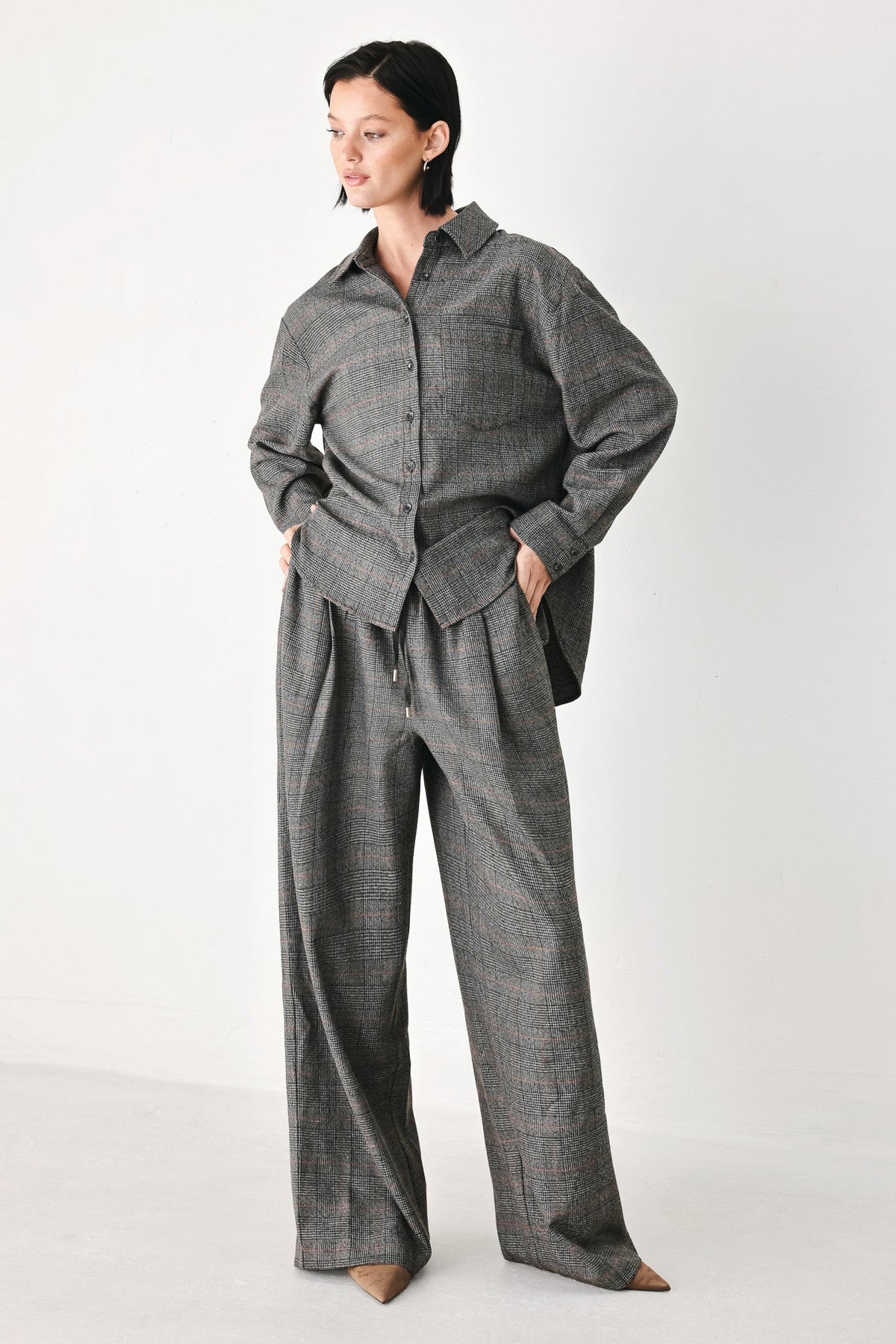 OFF THE CLOCK PLAID DRAWSTRING WIDE LEG PANTS - Flying Tomato - Flyclothing LLC