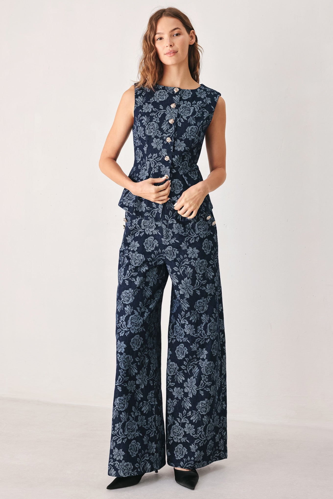 MIDNIGHT ROSE JACQUARD DENIM PANTS