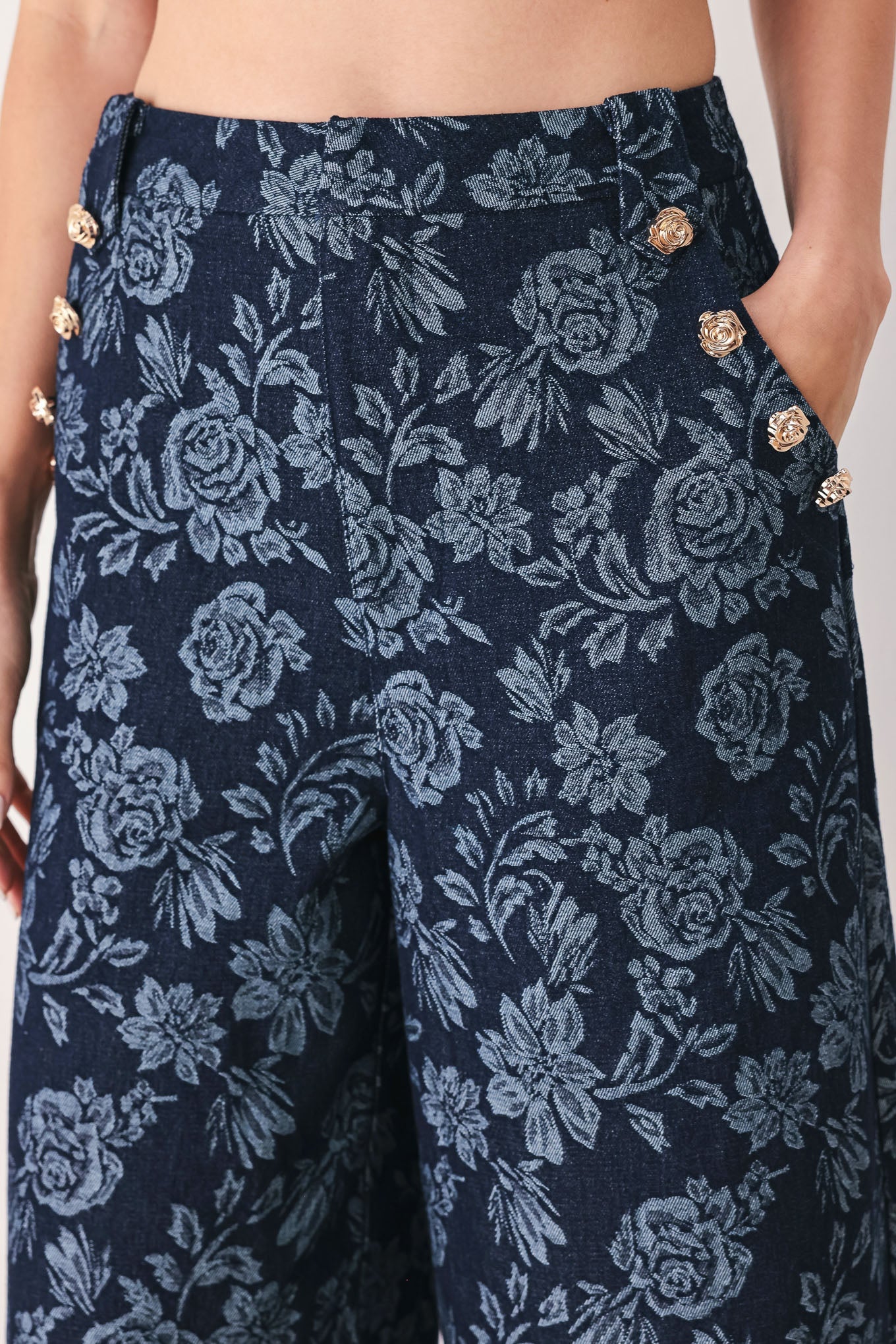 MIDNIGHT ROSE JACQUARD DENIM PANTS
