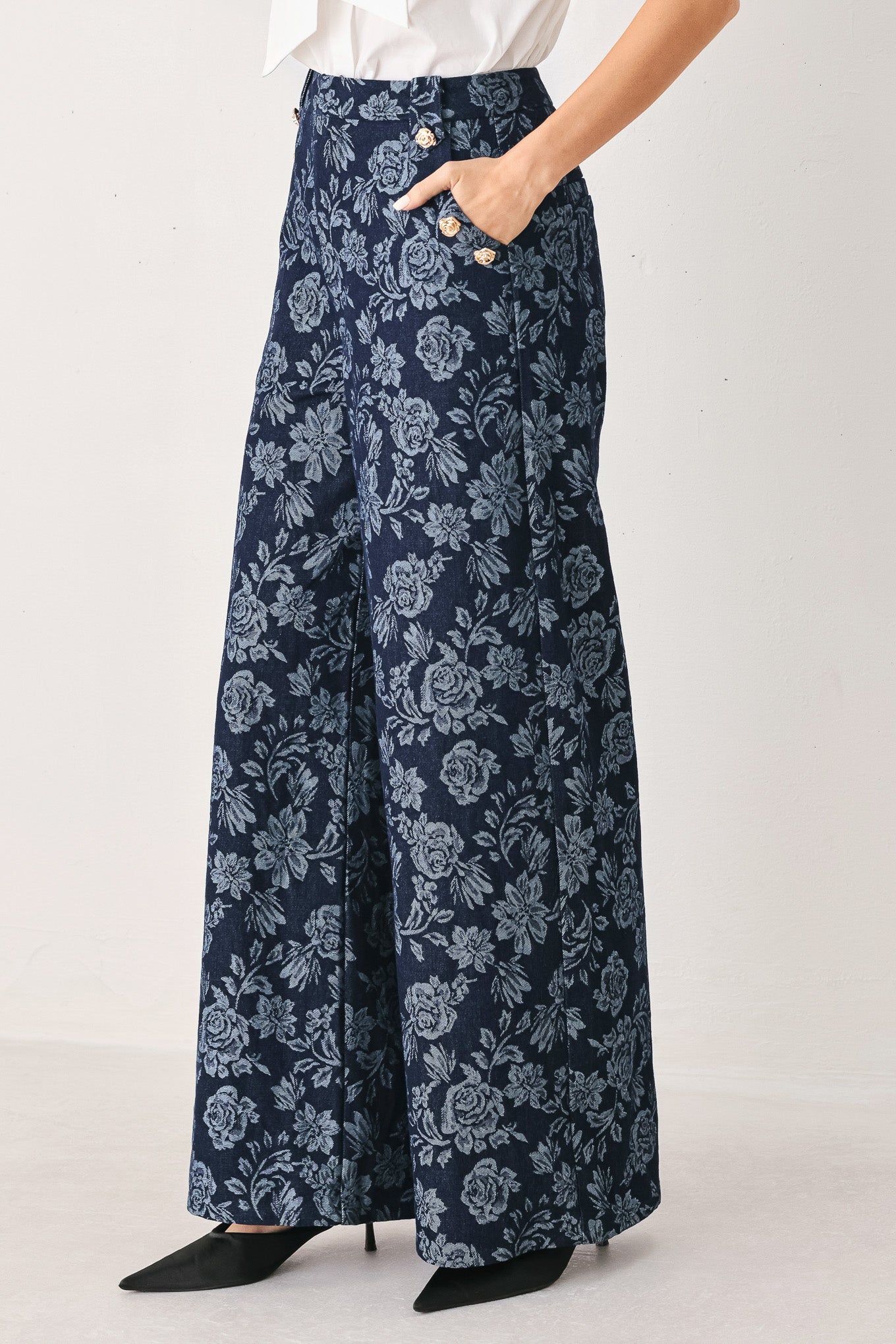 MIDNIGHT ROSE JACQUARD DENIM PANTS