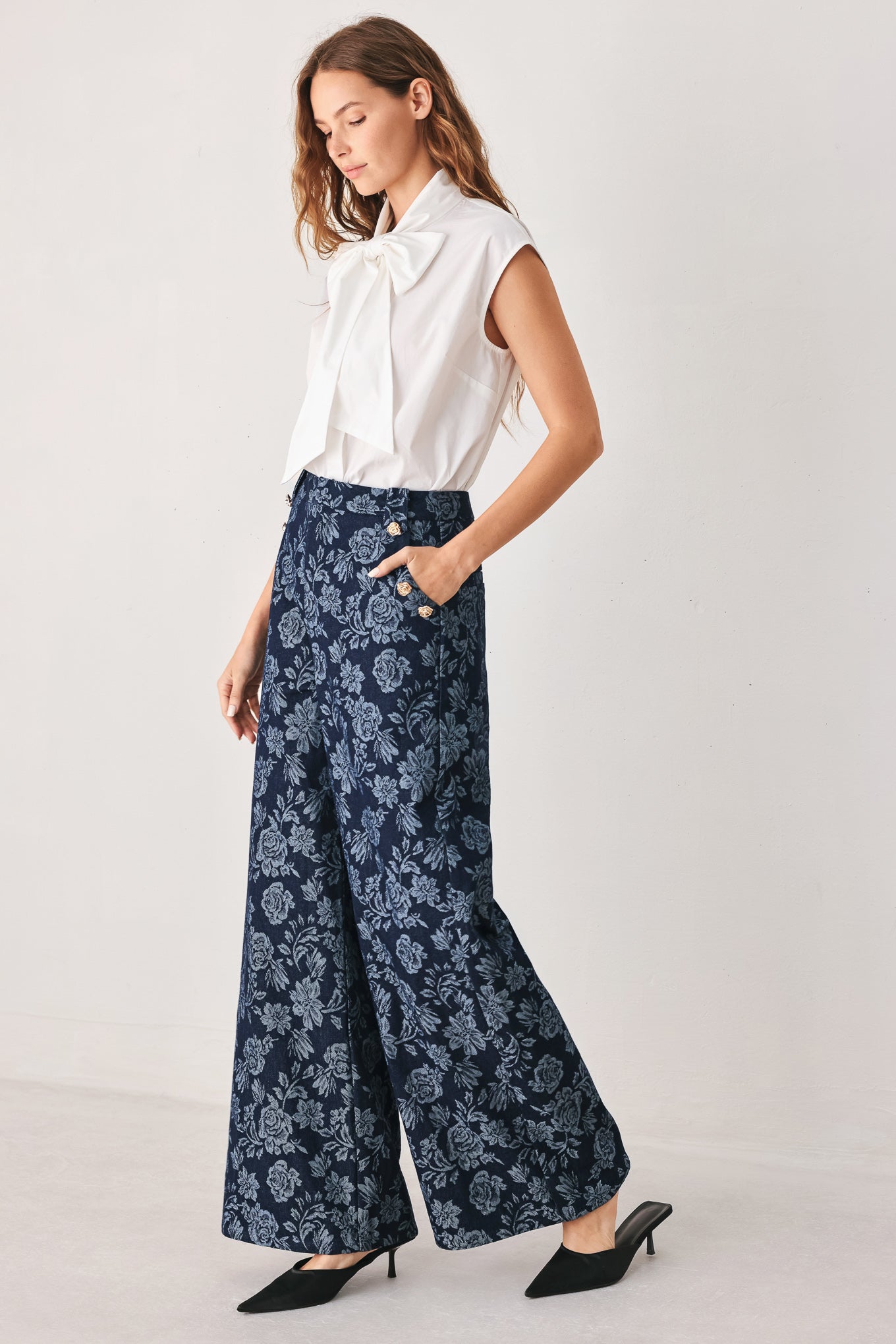 MIDNIGHT ROSE JACQUARD DENIM PANTS
