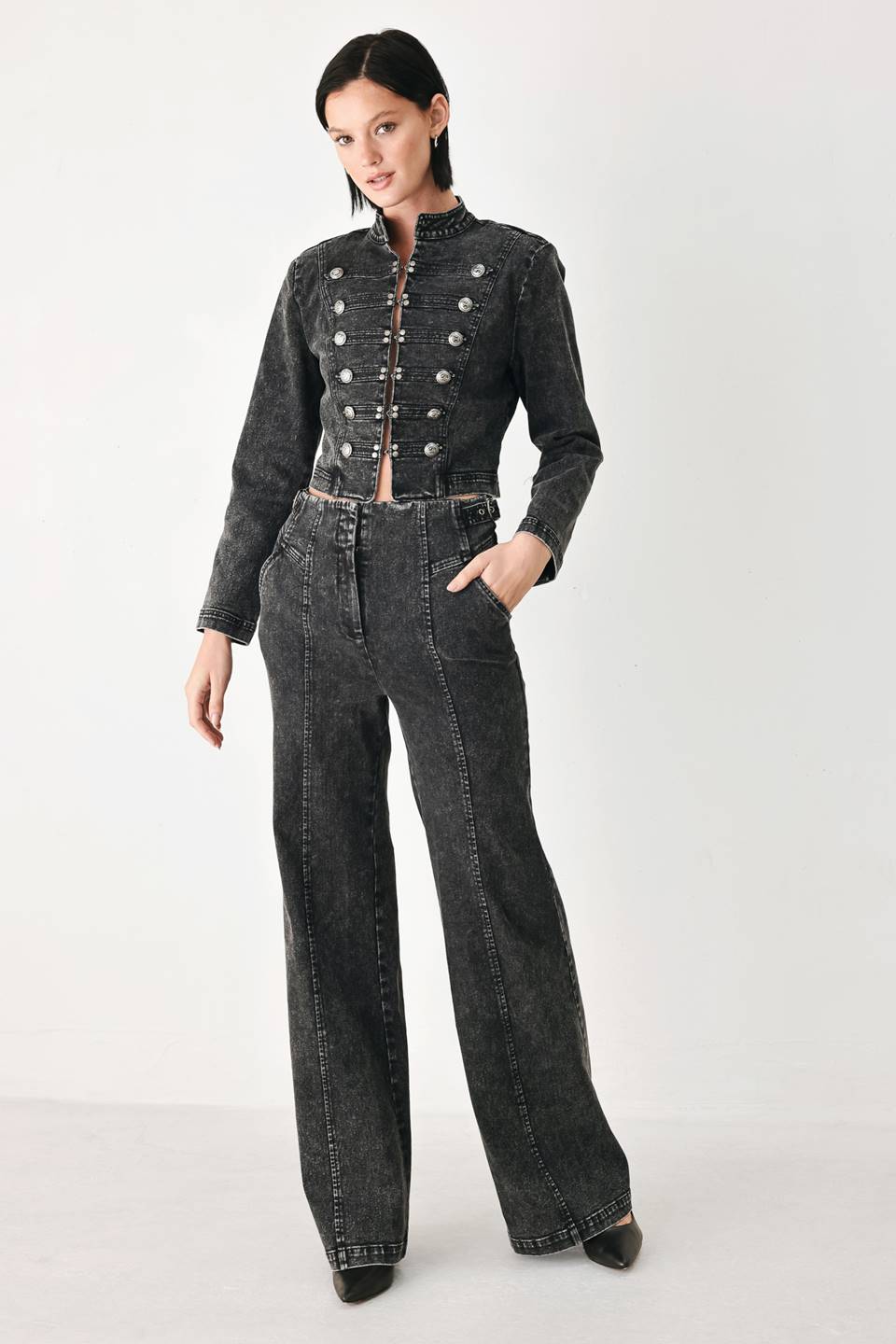 CITY LIMITS BLACK DENIM WIDE LEG PANTS - Flying Tomato - Flyclothing LLC