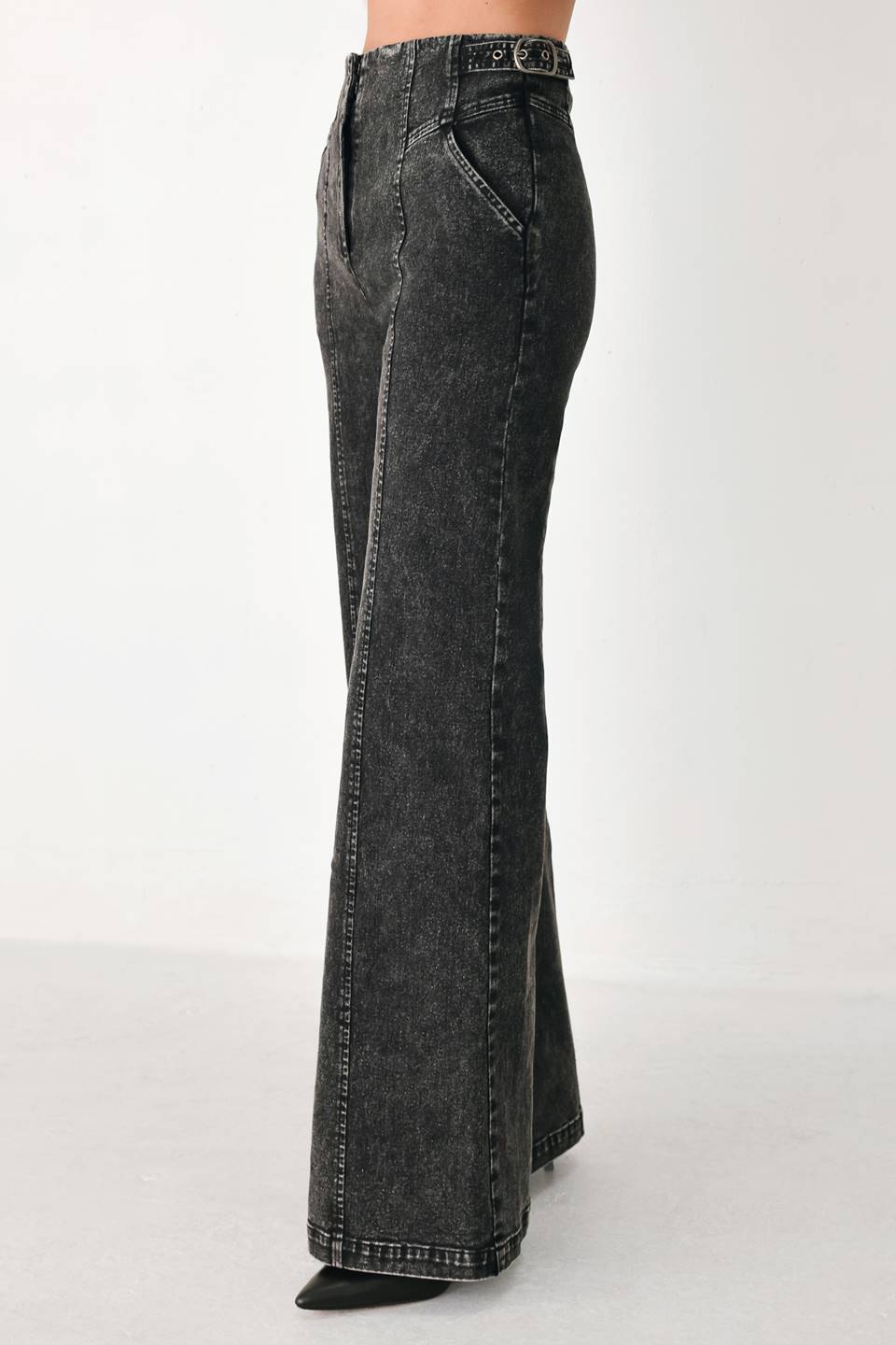 CITY LIMITS BLACK DENIM WIDE LEG PANTS - Flying Tomato - Flyclothing LLC
