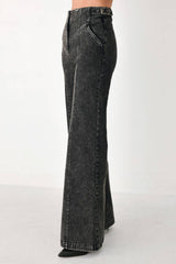 CITY LIMITS BLACK DENIM WIDE LEG PANTS - Flying Tomato - Flyclothing LLC