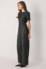 MIDNIGHT TWEED BLACK SEQUIN WIDE-LEG JUMPSUIT - Flying Tomato - Flyclothing LLC