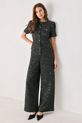 MIDNIGHT TWEED BLACK SEQUIN WIDE-LEG JUMPSUIT