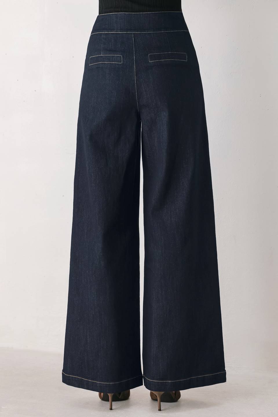 INDIGO ICON DARK INDIGO BUTTON-DETAIL WIDE-LEG JEANS - Flying Tomato - Flyclothing LLC