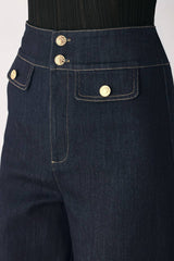 INDIGO ICON DARK INDIGO BUTTON-DETAIL WIDE-LEG JEANS - Flying Tomato - Flyclothing LLC