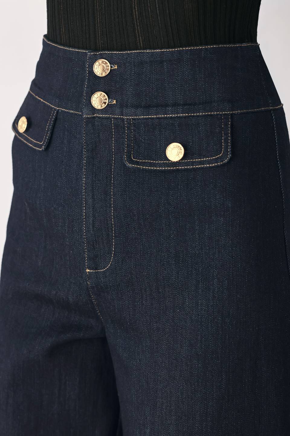 INDIGO ICON DARK INDIGO BUTTON-DETAIL WIDE-LEG JEANS - Flying Tomato - Flyclothing LLC