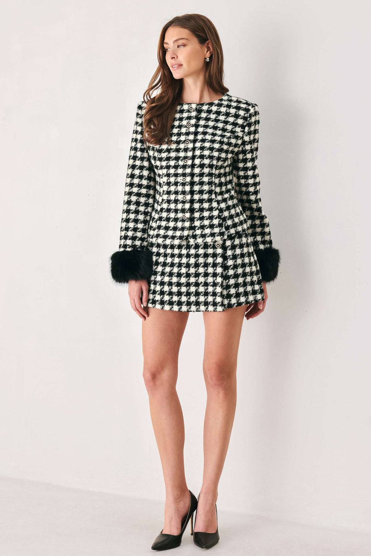 PARIS HOUNDSTOOTH BLACK/WHITE SKORT - Flying Tomato - Flyclothing LLC