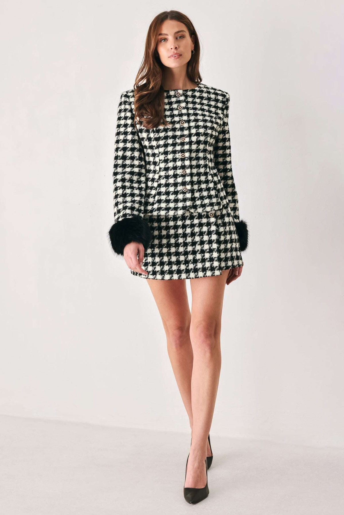 PARIS HOUNDSTOOTH BLACK/WHITE SKORT - Flying Tomato - Flyclothing LLC