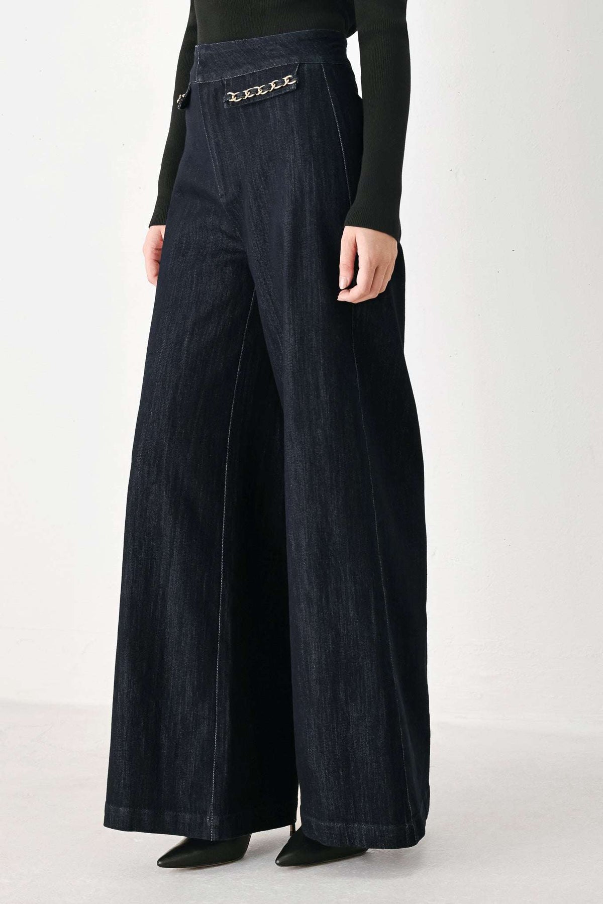 AFTER HOURS INDIGO CHAIN-TRIM WIDE-LEG JEANS - Flying Tomato - Flyclothing LLC