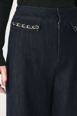AFTER HOURS INDIGO CHAIN-TRIM WIDE-LEG JEANS - Flying Tomato - Flyclothing LLC