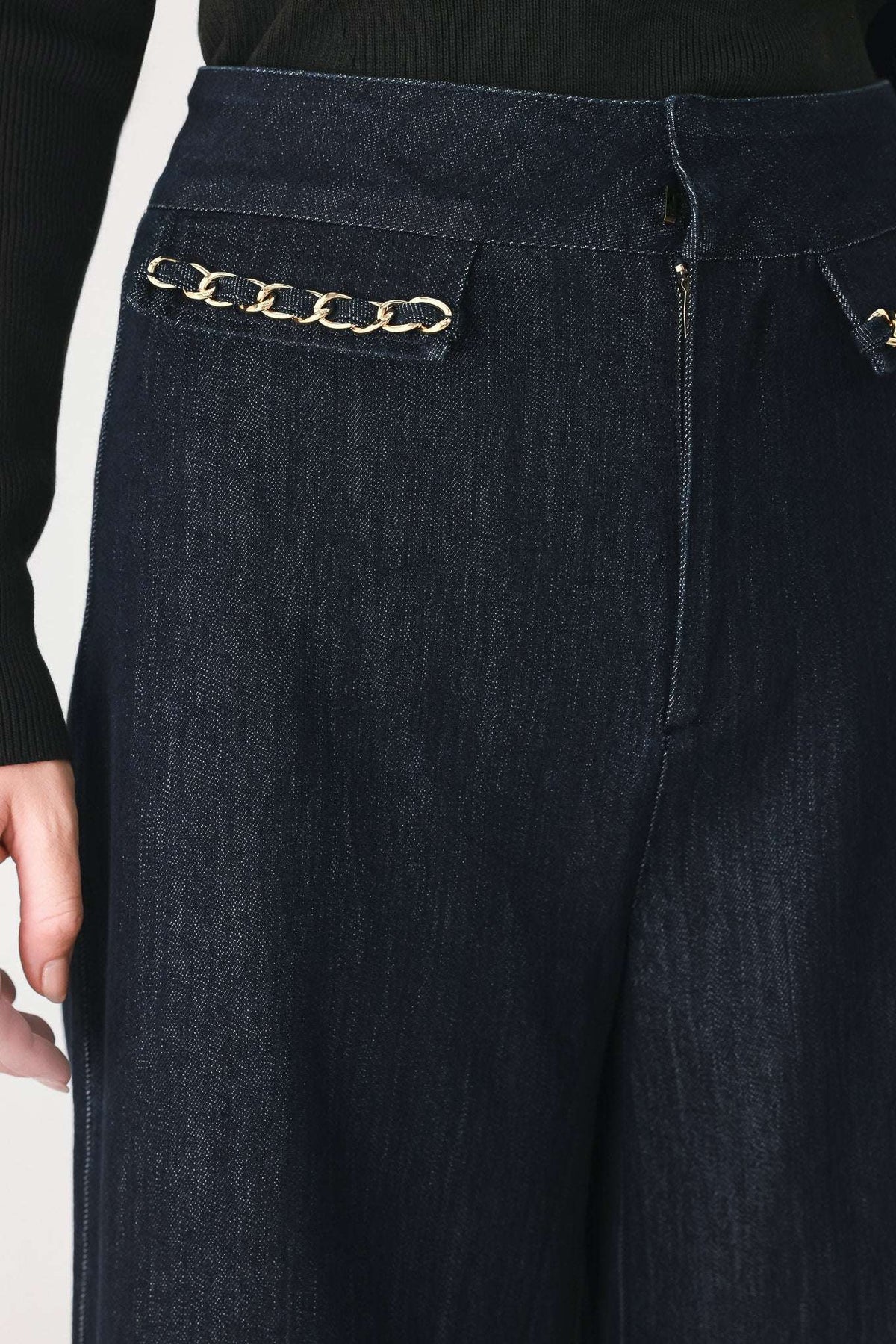 AFTER HOURS INDIGO CHAIN-TRIM WIDE-LEG JEANS - Flying Tomato - Flyclothing LLC