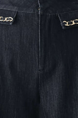 AFTER HOURS INDIGO CHAIN-TRIM WIDE-LEG JEANS - Flying Tomato - Flyclothing LLC